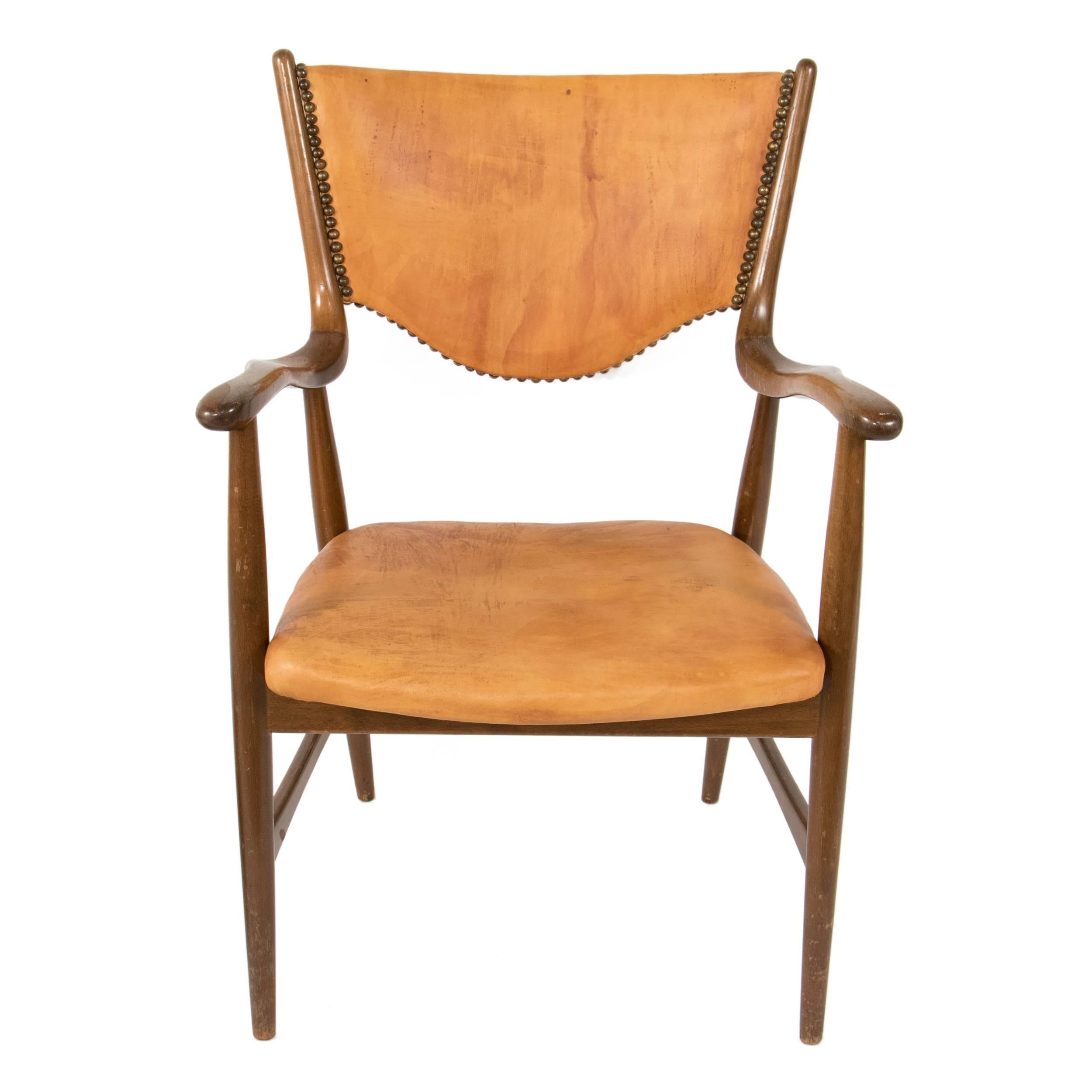 Danish Armchair in Leather For Sale