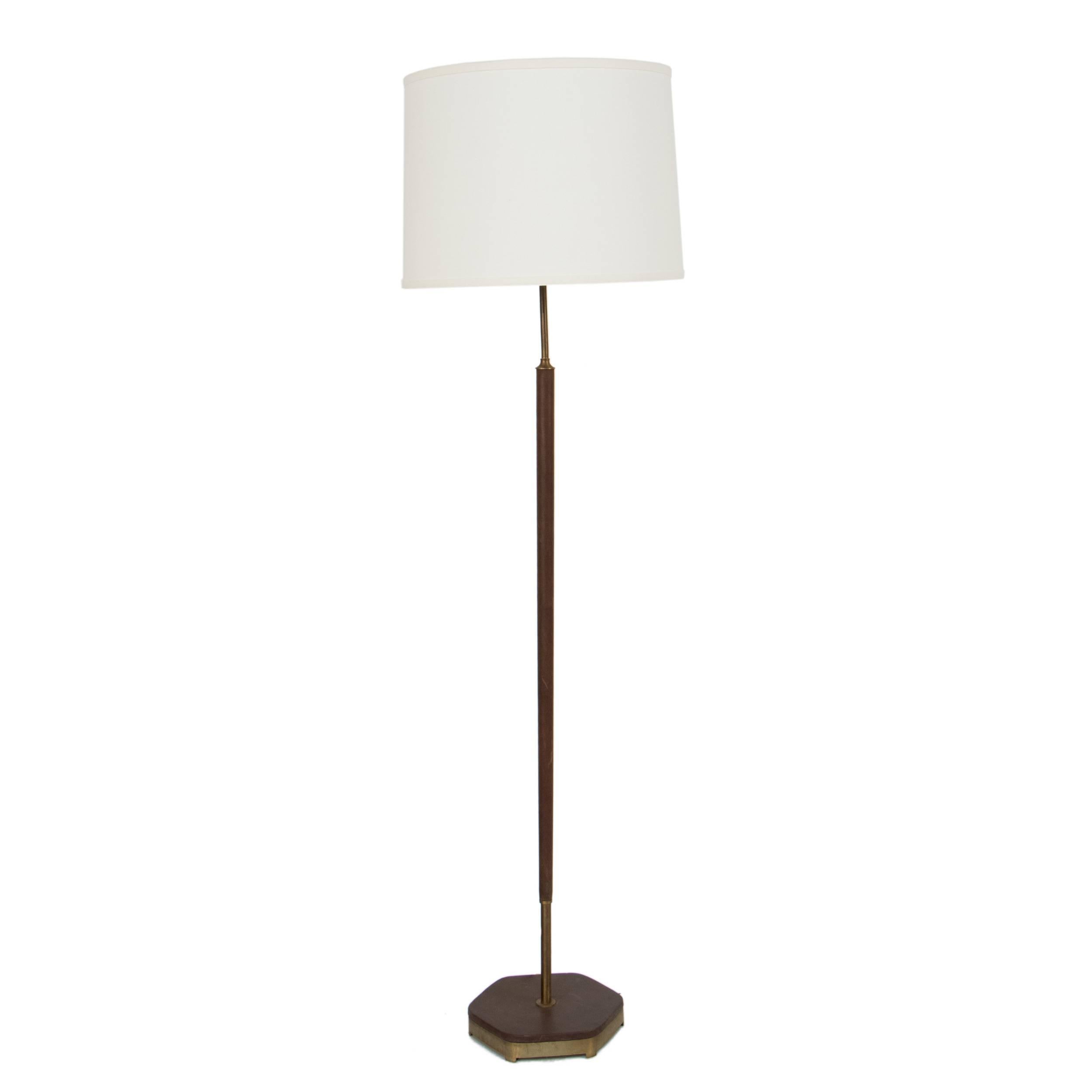 Brass and Leather Floor Lamp For Sale
