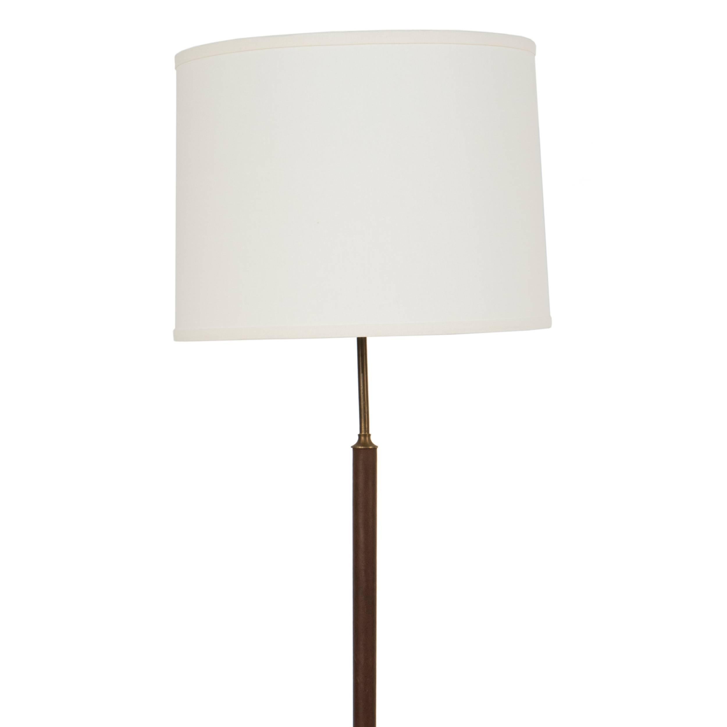 Mid-Century Modern Brass and Leather Floor Lamp For Sale