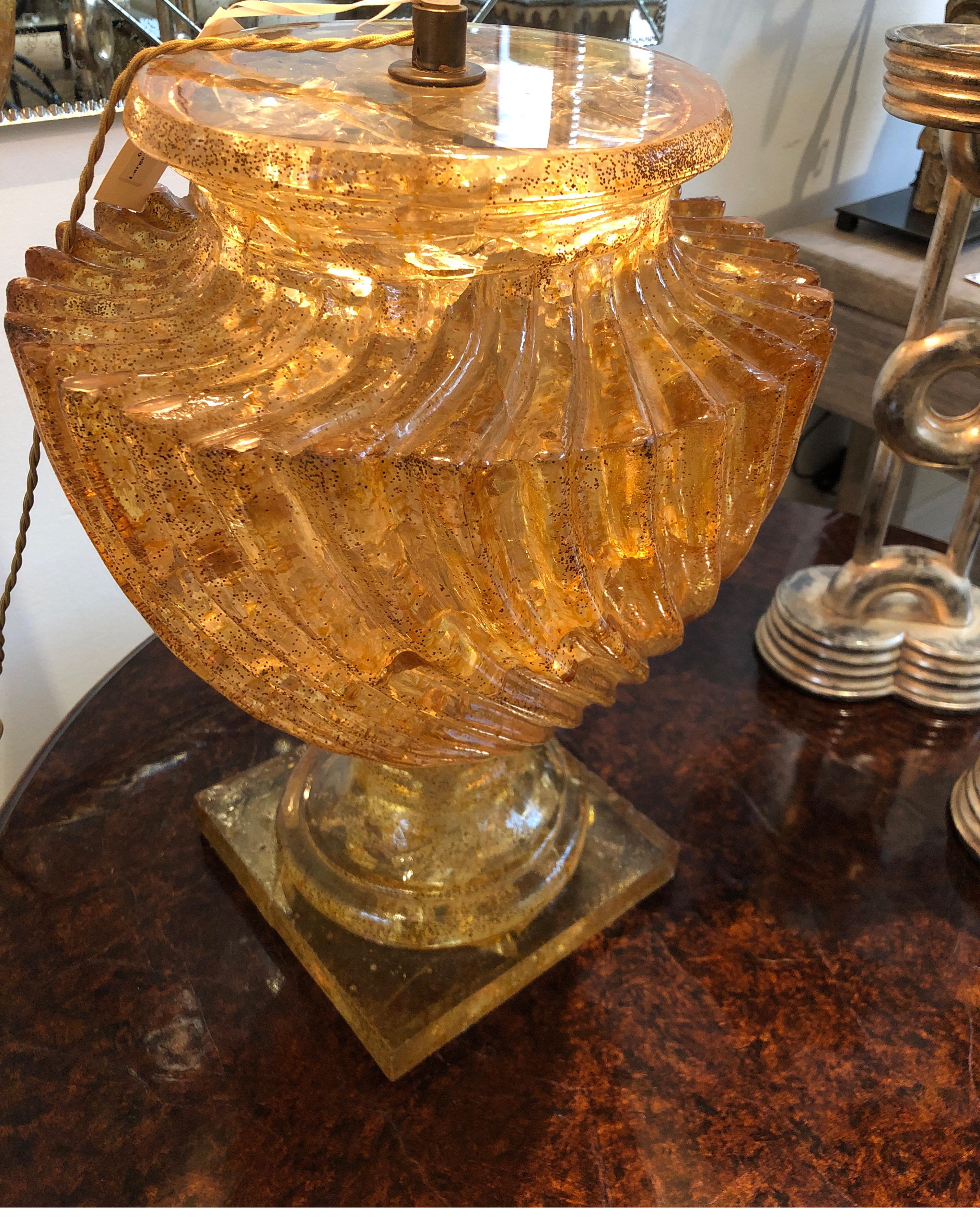 Hollywood Regency Large Vintage Amber Carved Resin Lamp