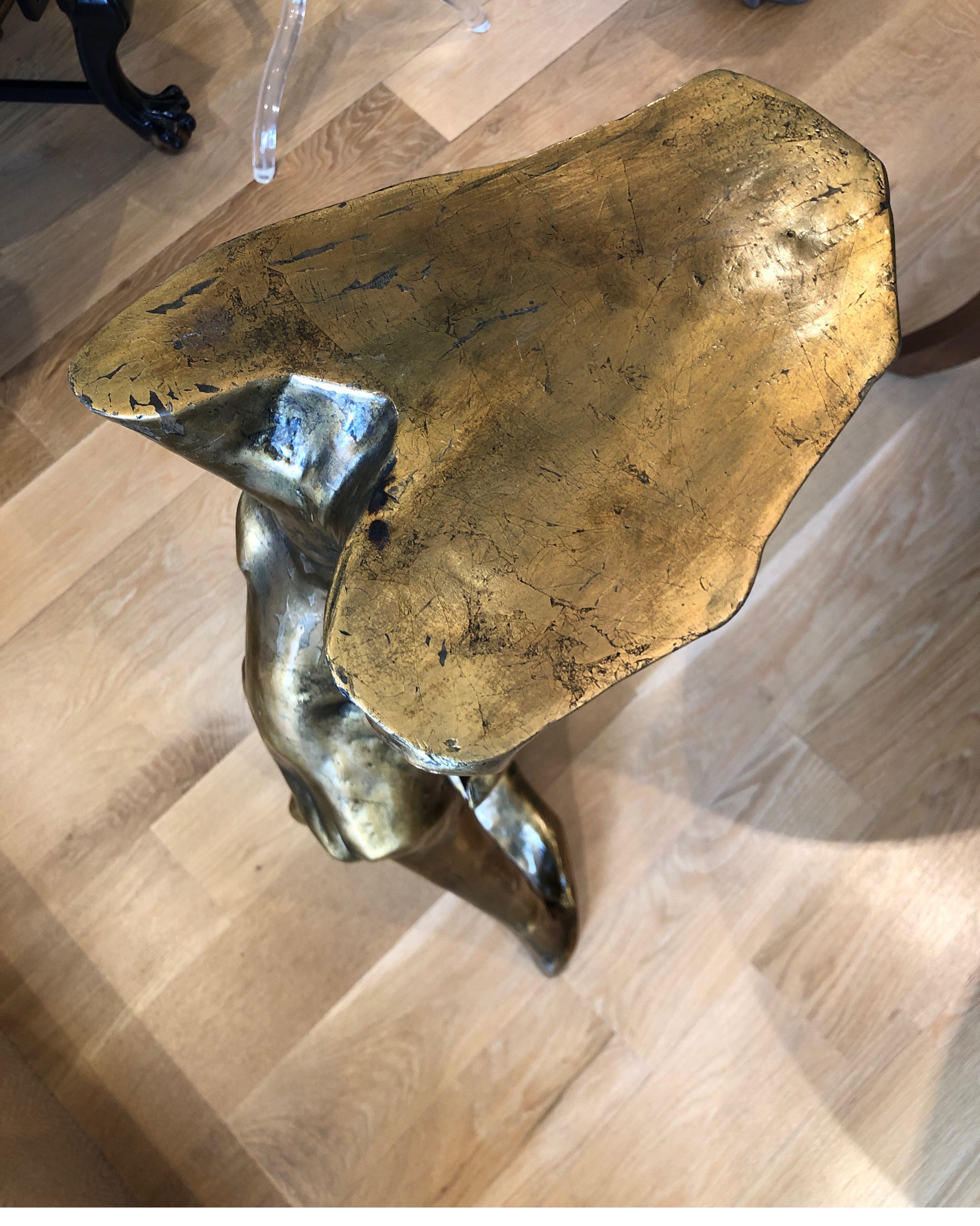 Lacquered Gold Gild on Wood Tree Root Side Table or Stool In Excellent Condition In Los Angeles, CA