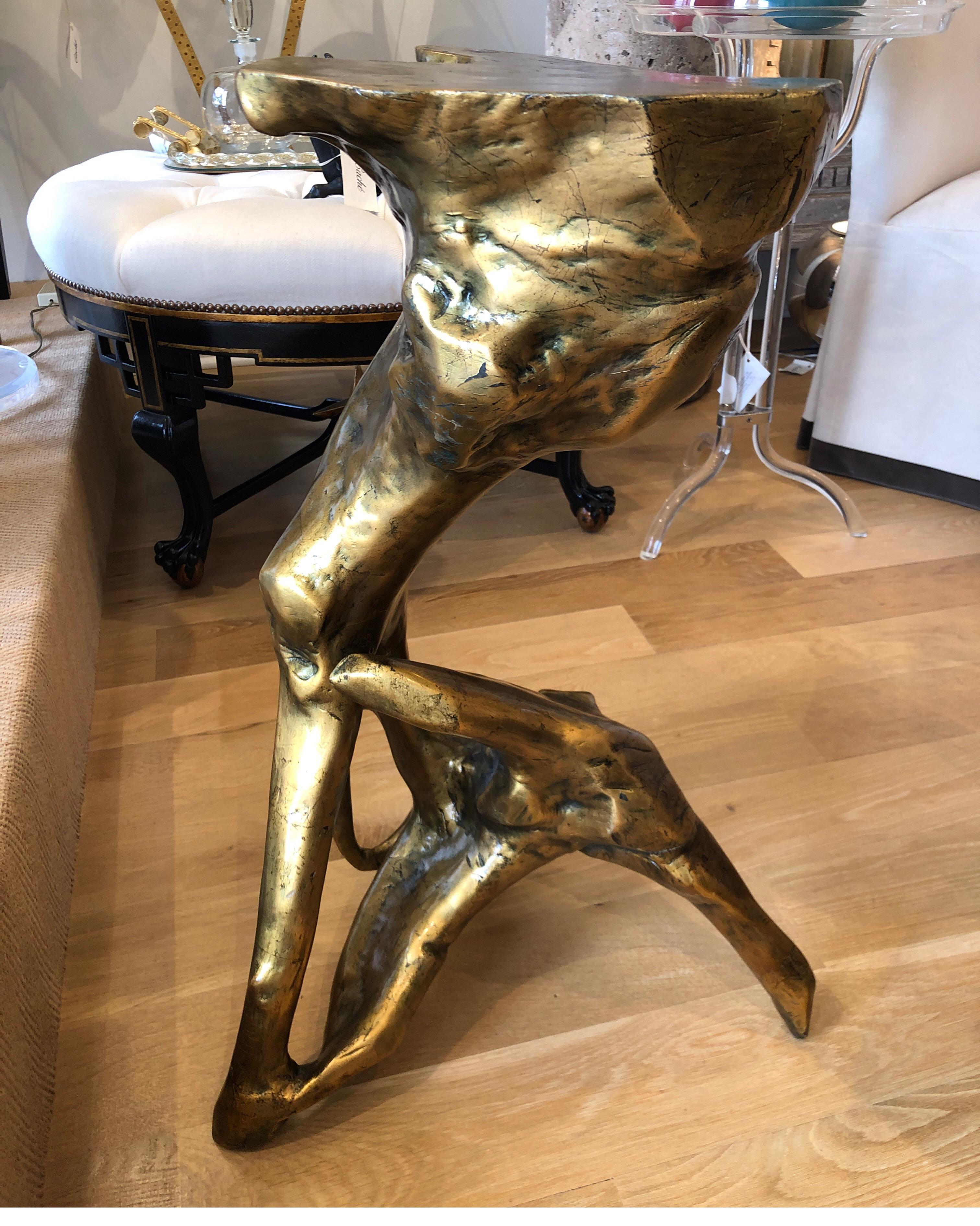 Lacquered Gold Gild on Wood Tree Root Side Table or Stool 1