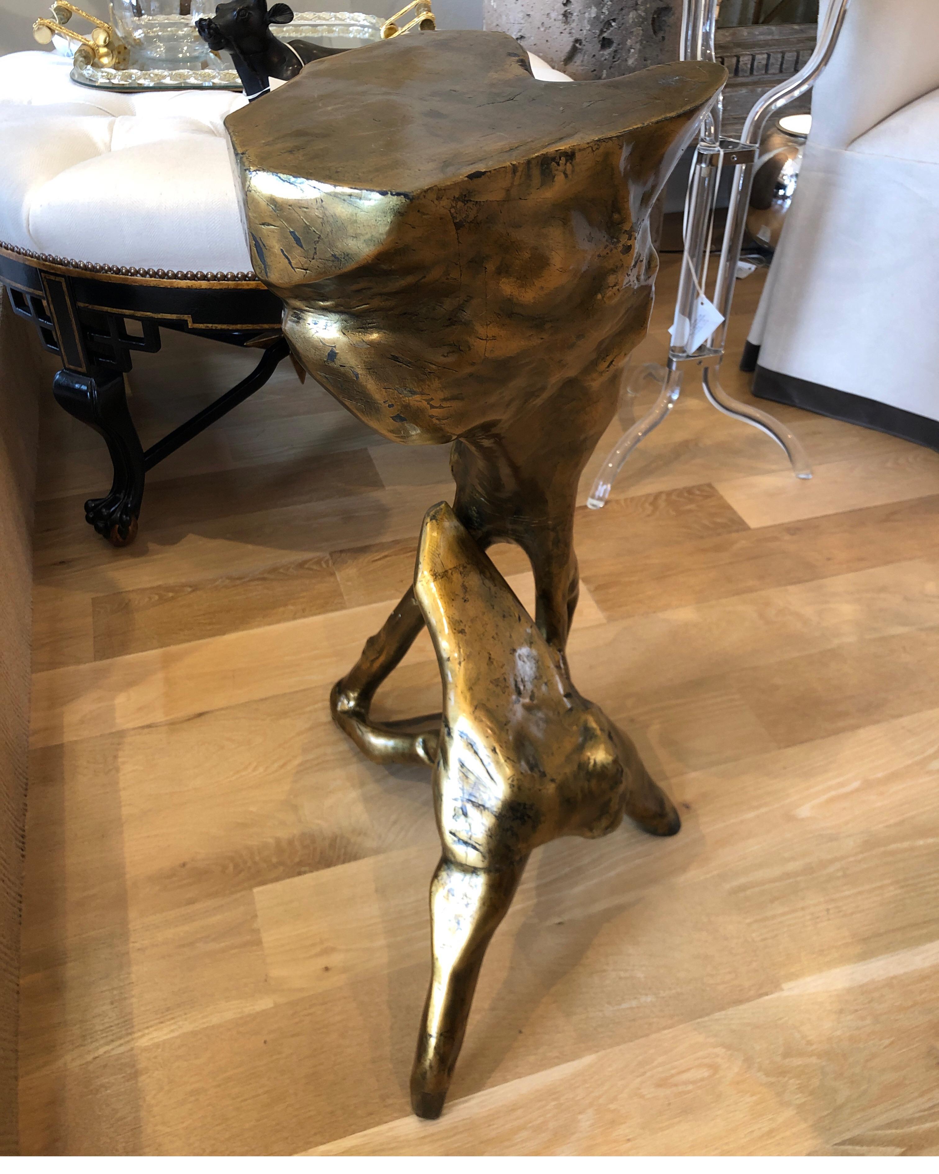 Lacquered Gold Gild on Wood Tree Root Side Table or Stool 2