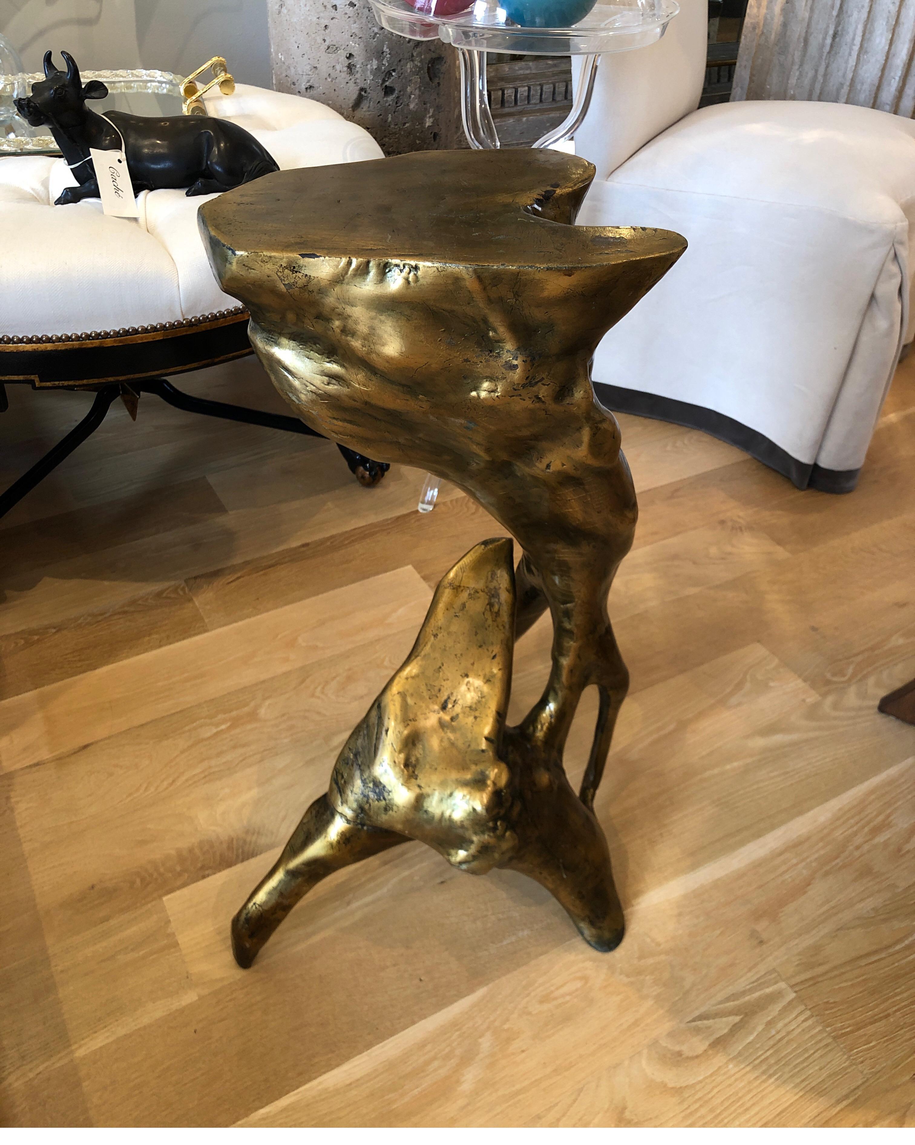 Lacquered Gold Gild on Wood Tree Root Side Table or Stool 3