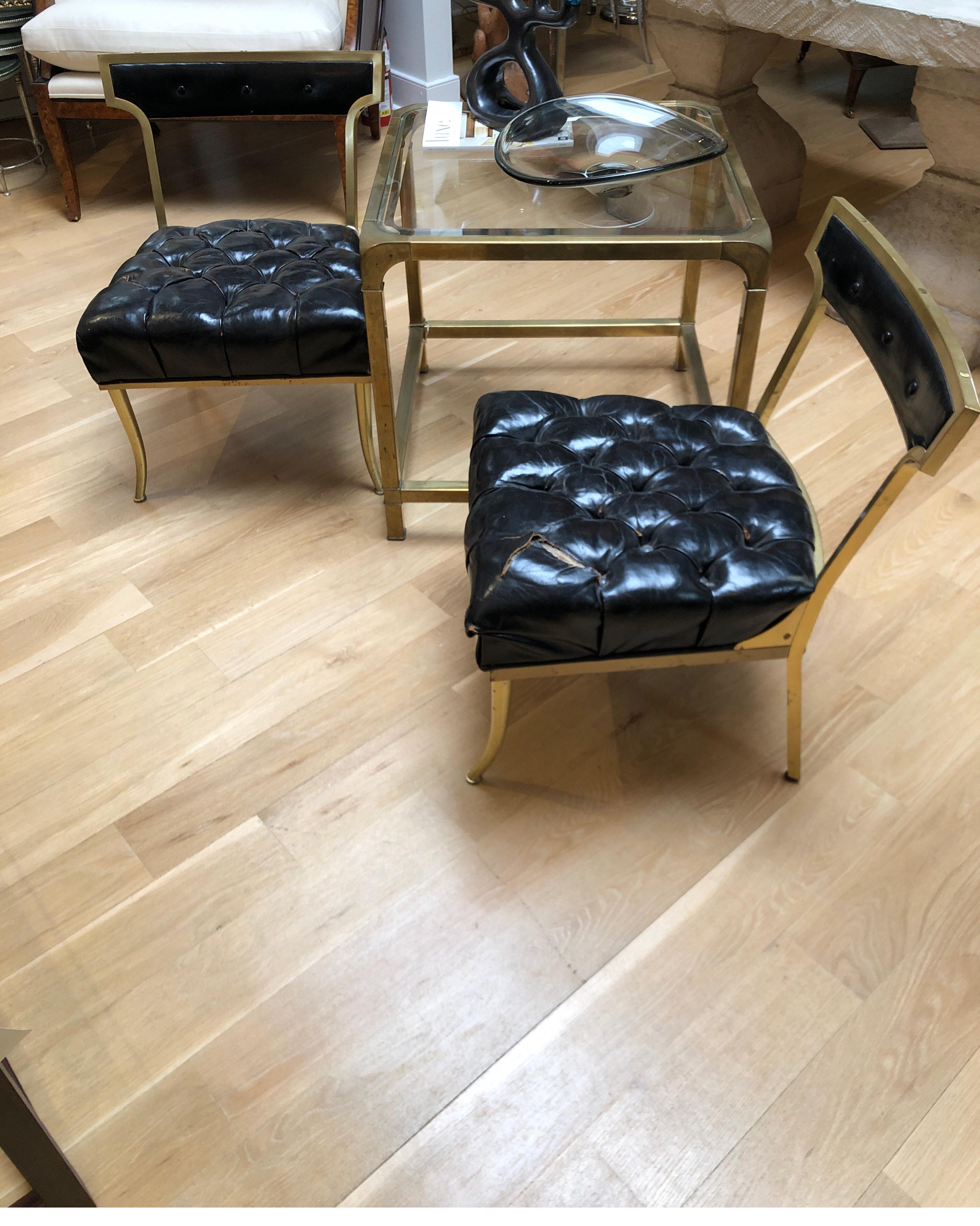 Pair of Rare Original Billy Haines Leather Brass Frame Chairs 9