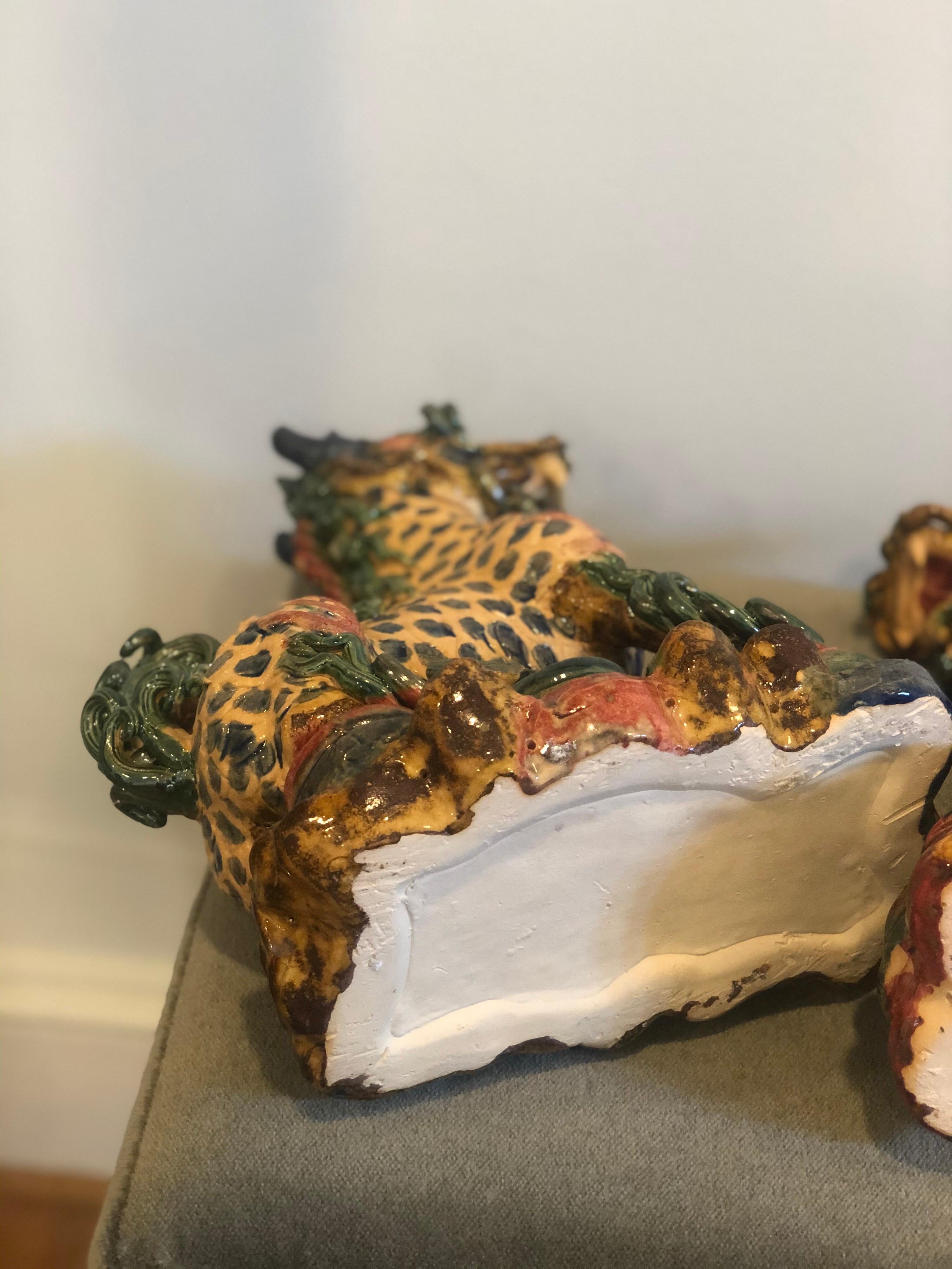 Exquisite Pair of Glazed Porcelain Foo Dogs For Sale 10