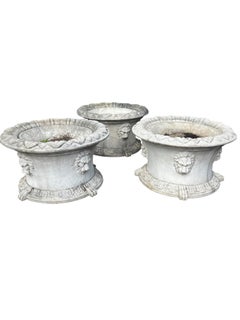 Vintage Oversized Cast Stone Neoclassical Style Planters with Lions Heads
