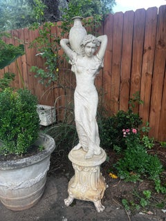 Vintage Marble/Alabaster Composite Goddess Venus Garden Statue on Pedestal