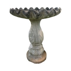 Tall Vintage Stone Concrete Garden Birdbath on Pedestal