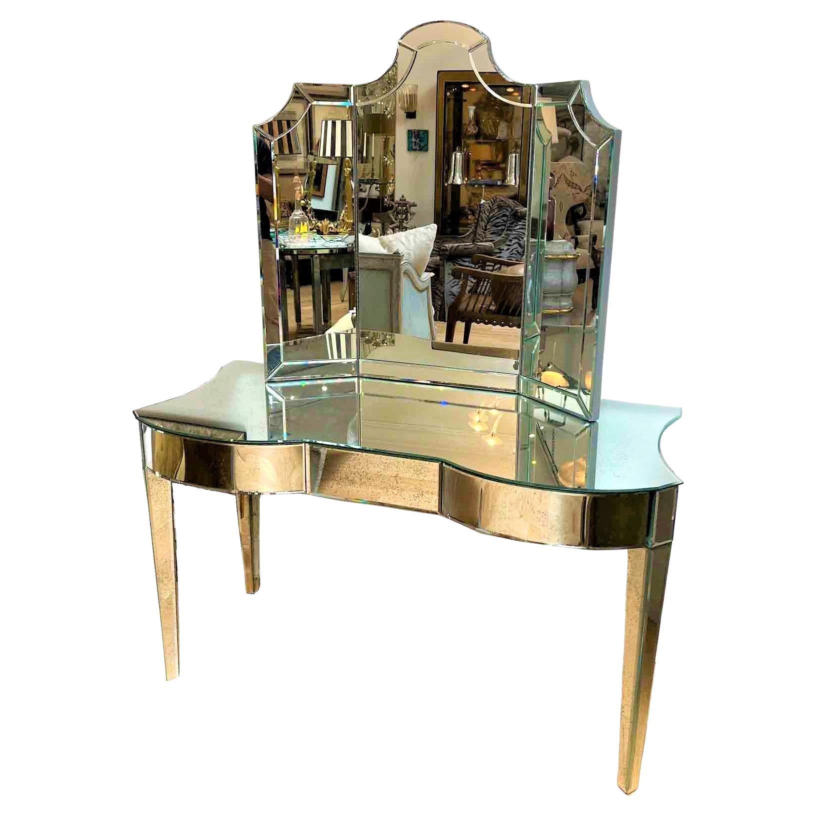 Made to Order Mirrored Vanity Trifold Mirror For Sale