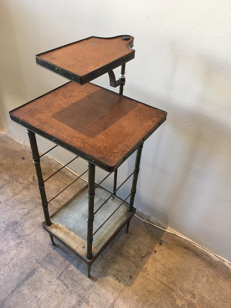 Vintage Leather Top Table With Swing Arm Tray For At 1stdibs Very Unique Leather And Br Side Table Entry With Swing Arm Tray Solid