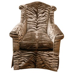 Club Chair with Hand-Painted Velvet