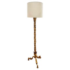 Mild Steel Leaf Floor Lamp with Beige Linen Lamp Shade