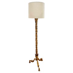 Lampadaire en acier doux avec abat-jour en lin beige 