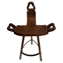 African Carved Wooden and Iron Walnut Finish Bar Stool
