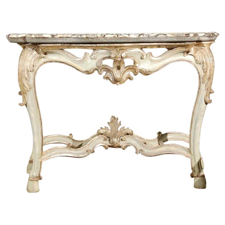"18th Century Venetian Console, Hand-Carved Wood with Marble Top"
