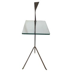"Med Century Modern Brass Side Table with Glass Top, USA"