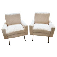 Pair of Mid Century Modern Italian Lounge Chair in Wool Boucle by Marco Zanuso