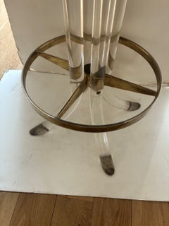 Vintage Lucite and Brass Metal Back Swivel Bar Stool by Hill Manufacturing Co.