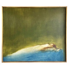 Cuadro vintage al óleo sobre lienzo «Mujer durmiendo de blanco», de John Paul Jones, 1964