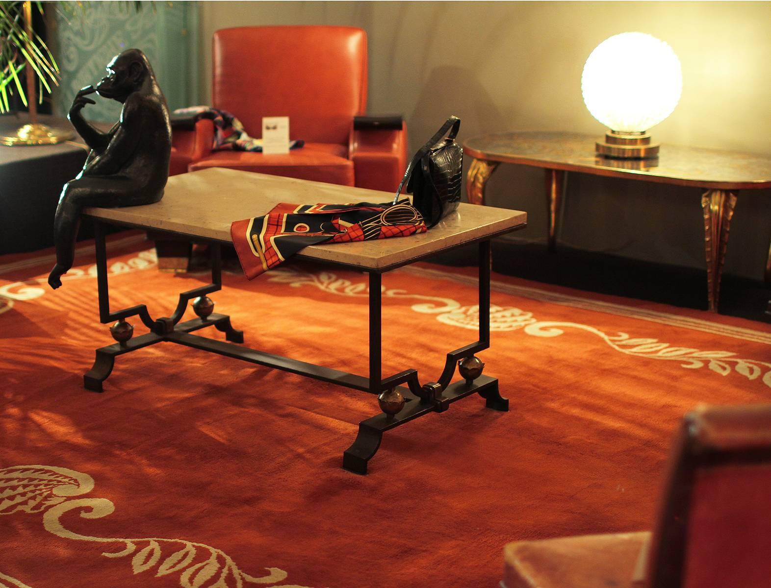 Quinet & Poillerat Wrought Iron Coffee Table In Fair Condition In Encino, CA
