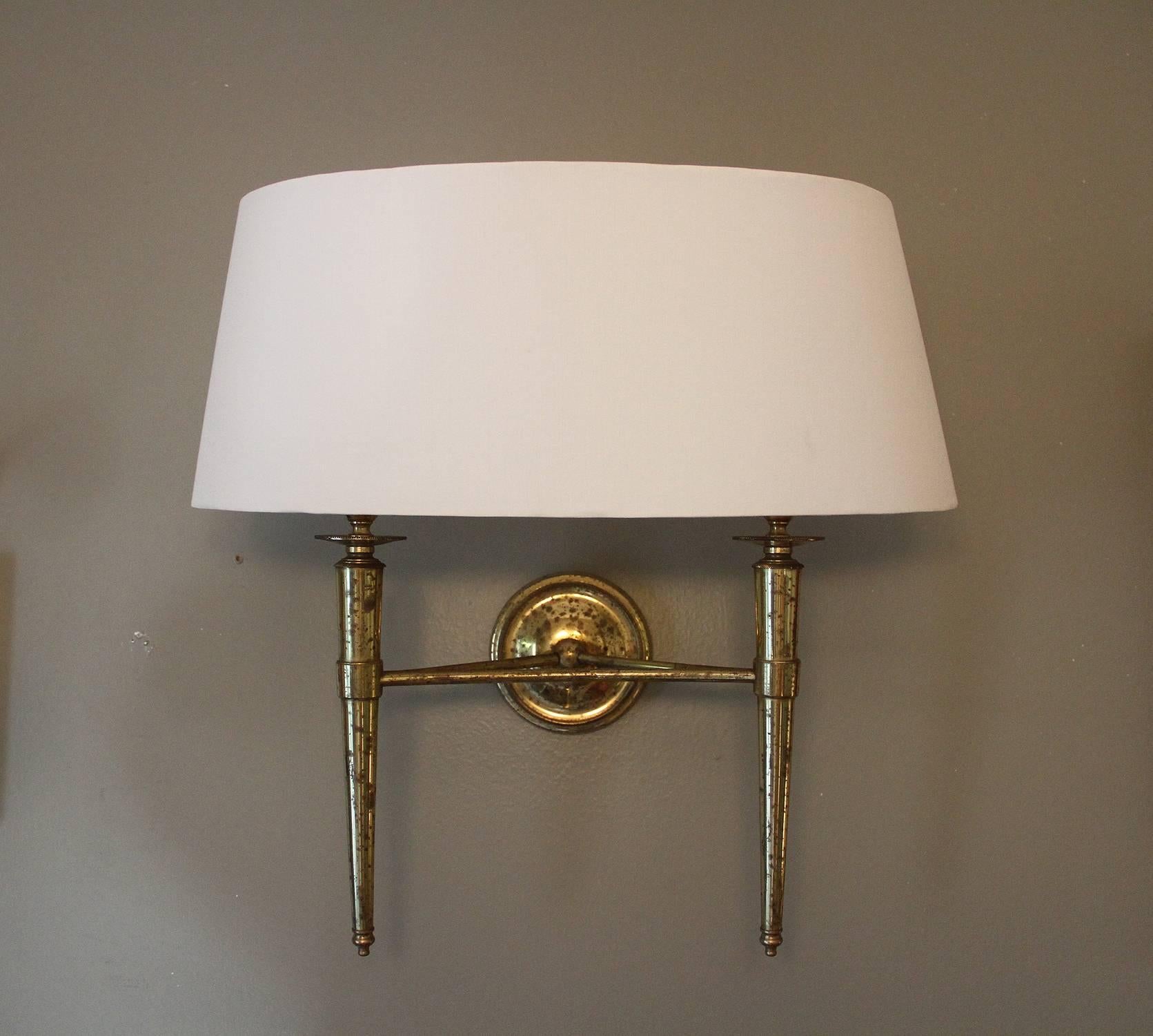 French Prince De Galles Hotel, Elegant 1940 Pair of Brass Sconces