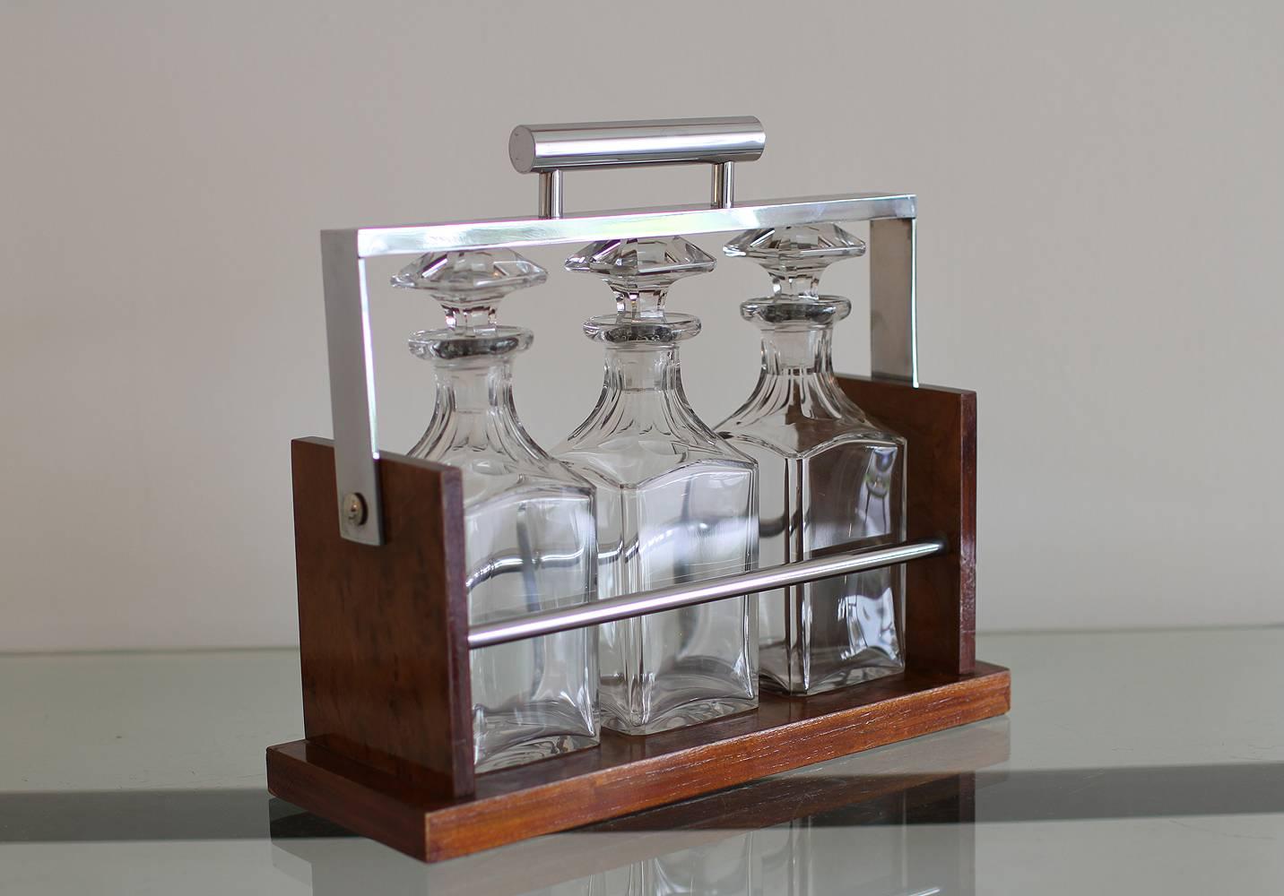 French Art Deco Tantalus Decanter Set Attributed to ADNET, 1930 In Good Condition In Encino, CA