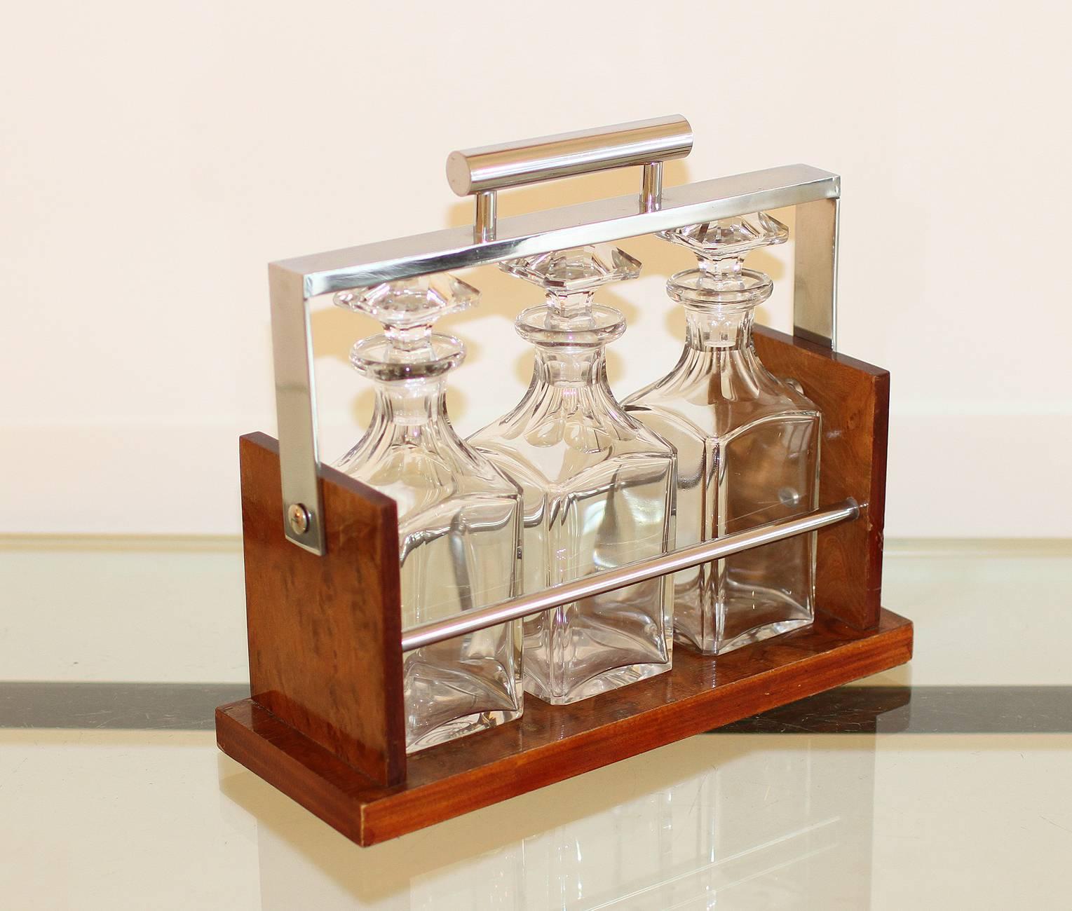French Art Deco Tantalus Decanter Set Attributed to ADNET, 1930 1