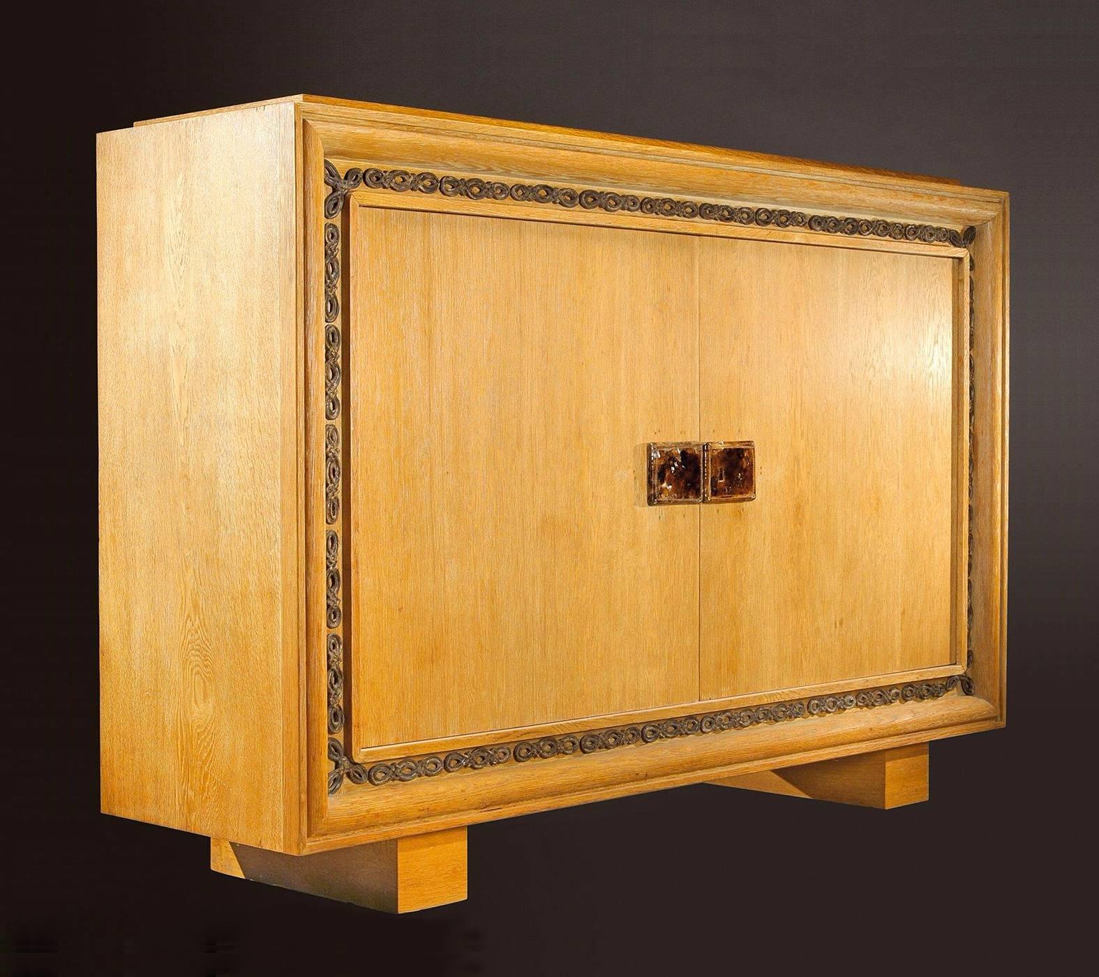 French Jacques Adnet & Maurice Savin Oak Cabinet, 1940s