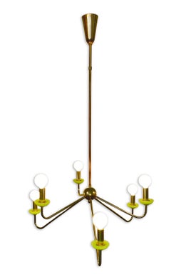 Robert CAILLAT - Mid Century Modern Brass Chandelier, France Circa 1955