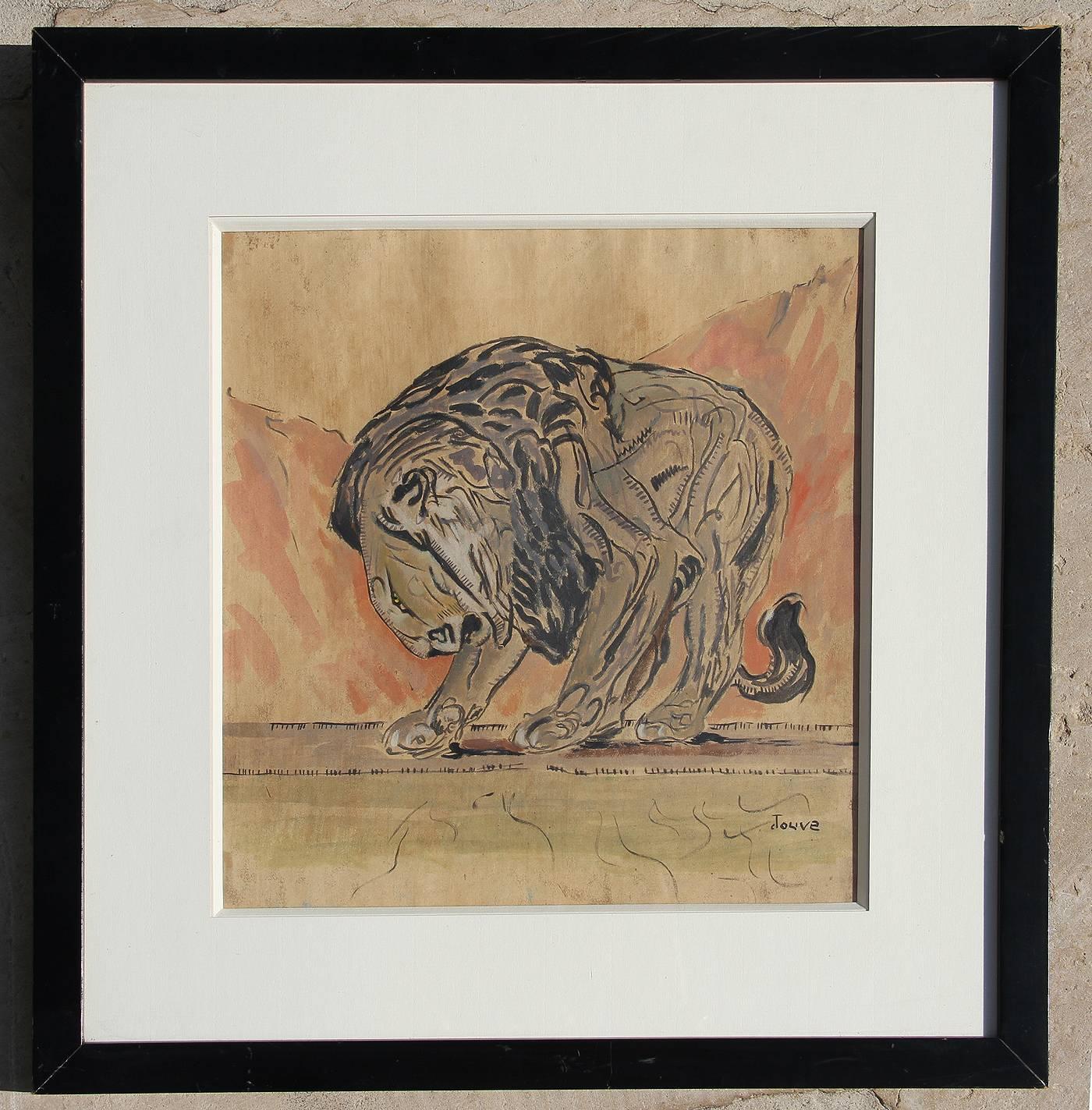 Original oil on paper depicting a lion. Signed on the bottom right. Stamp of authenticity on the back. Matted and framed.

Measurements:
H 10