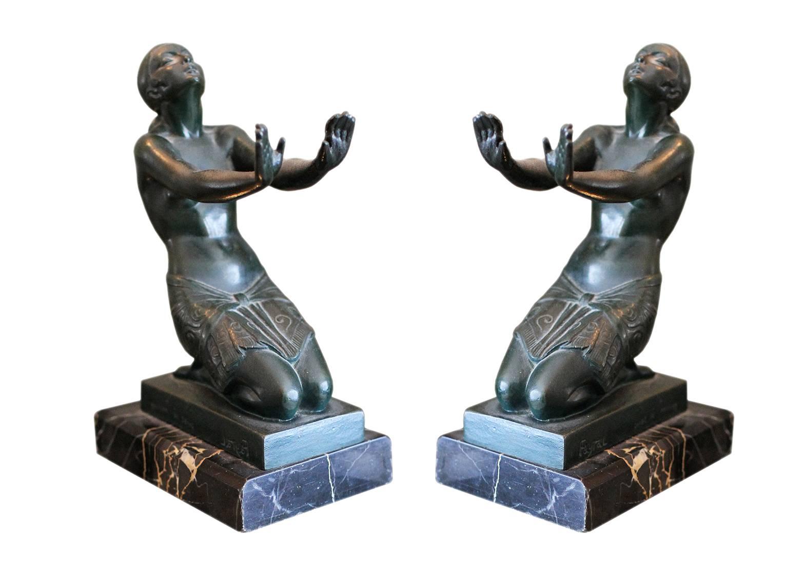 Belgian Black Marble Pierre Le Faguays, Fayral, Bronze Art Deco Sculpture, 1930