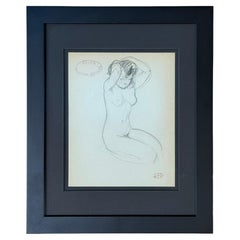 Atelier Aristide MAILLOL : dessin original représentant une femme nue à genoux.