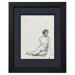 Atelier Aristide MAILLOL : dessin original représentant une femme nue à genoux.