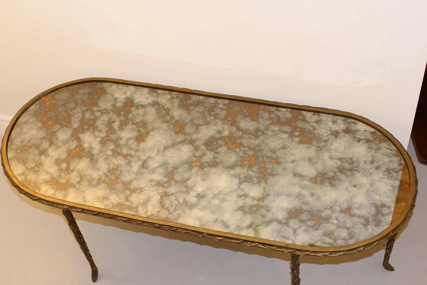 Maison Baguès Gilt Bronze and Mirror Top Coffee Table, France, 1950-1960 In Good Condition In Encino, CA