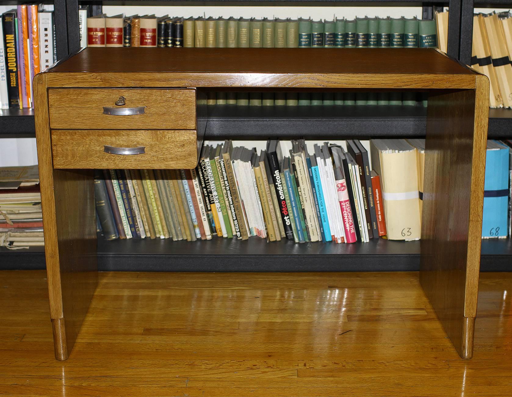 French Jean Pascaud Oak Student Desk 1930