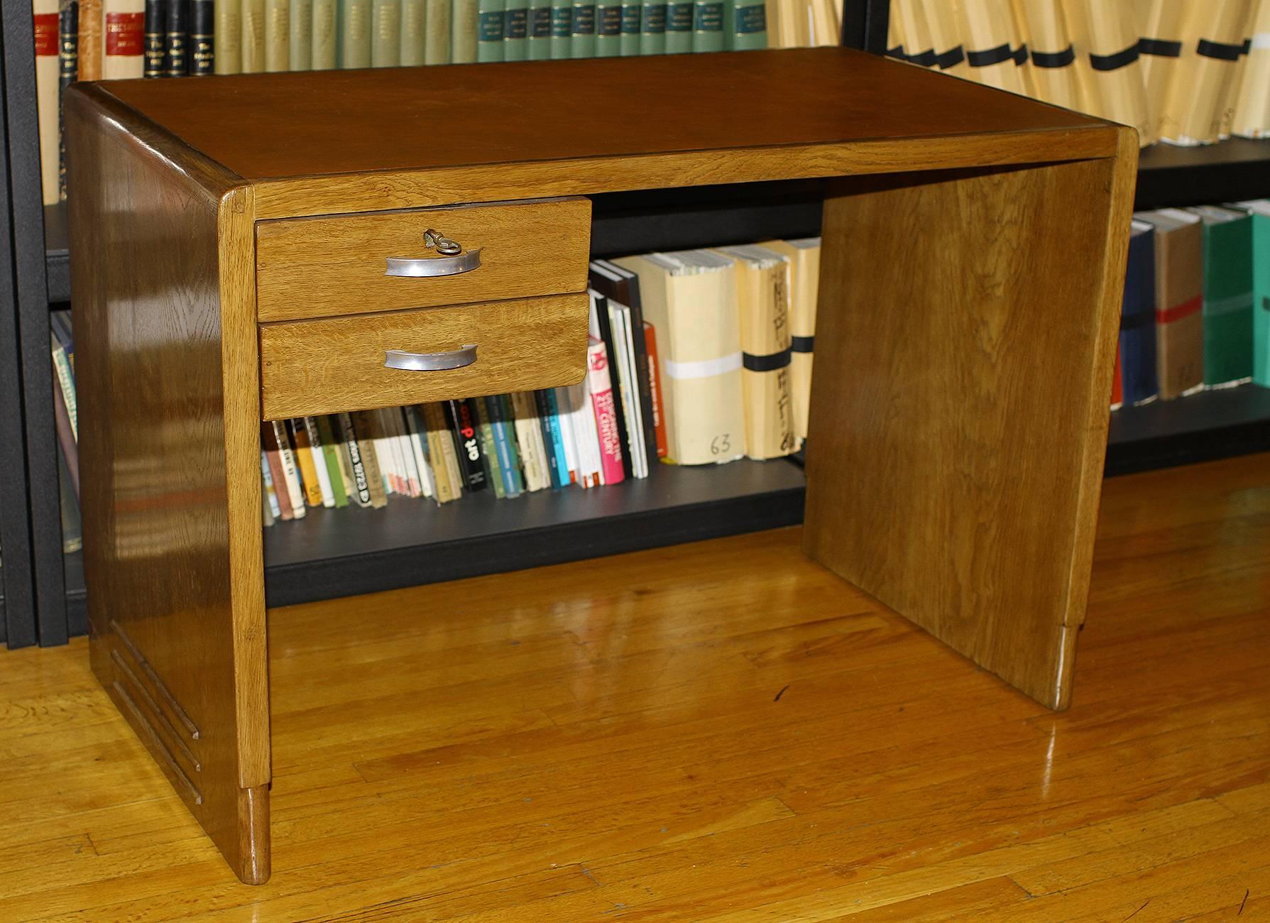 Art Deco Jean Pascaud Oak Student Desk 1930