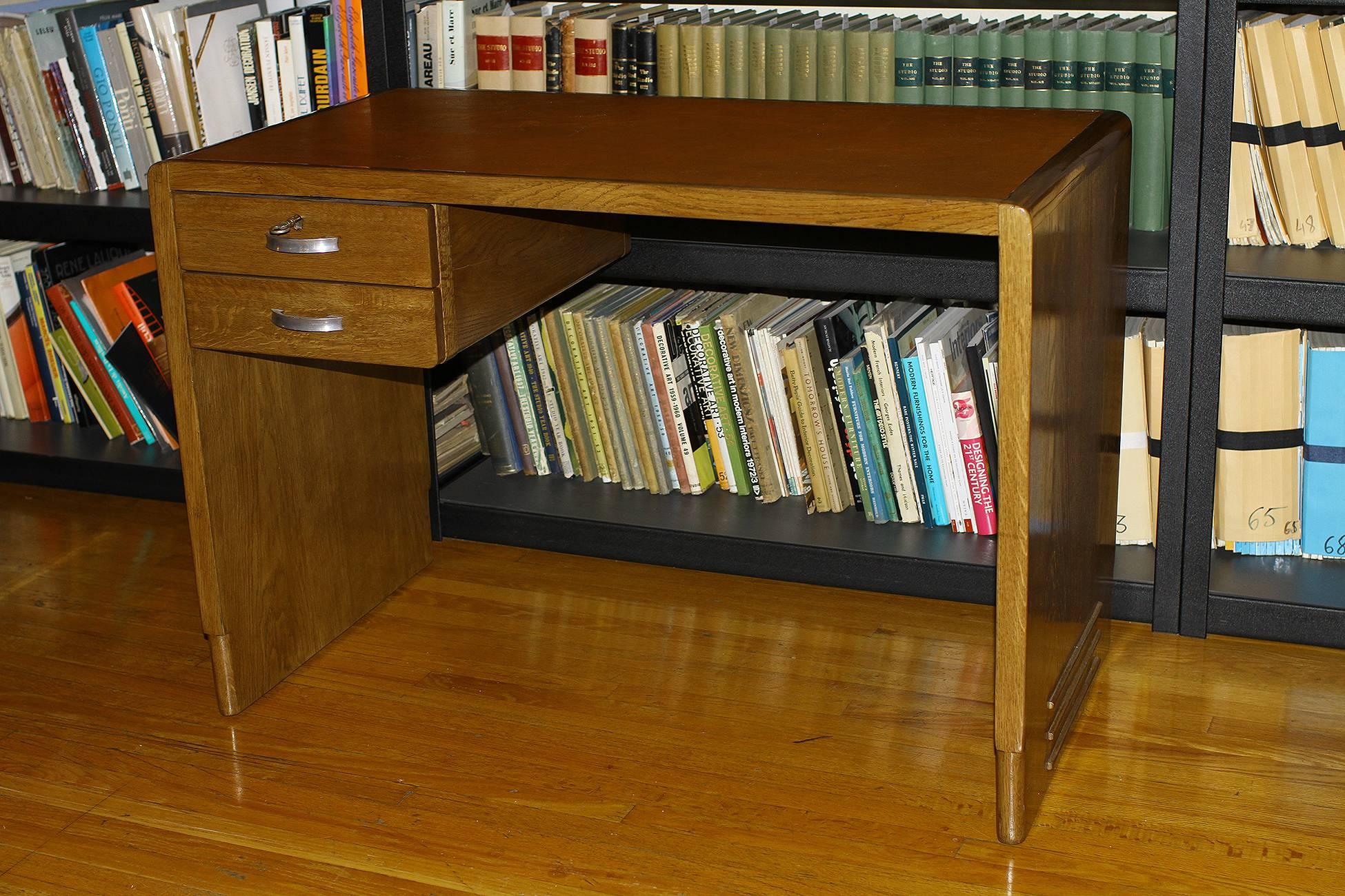 Jean Pascaud Oak Student Desk 1930 In Excellent Condition In Encino, CA