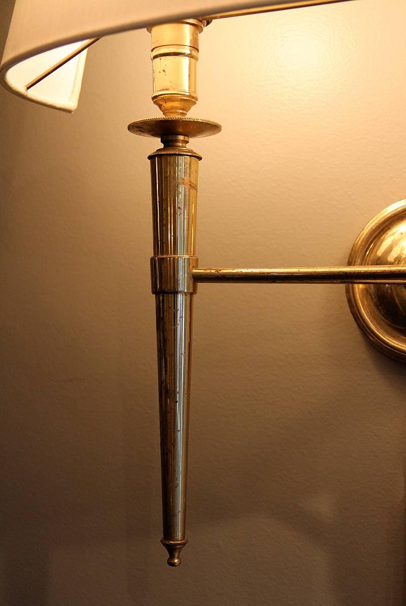 Prince De Galles Hotel Elegant Pair of Brass Sconces 1940  In Distressed Condition For Sale In Encino, CA