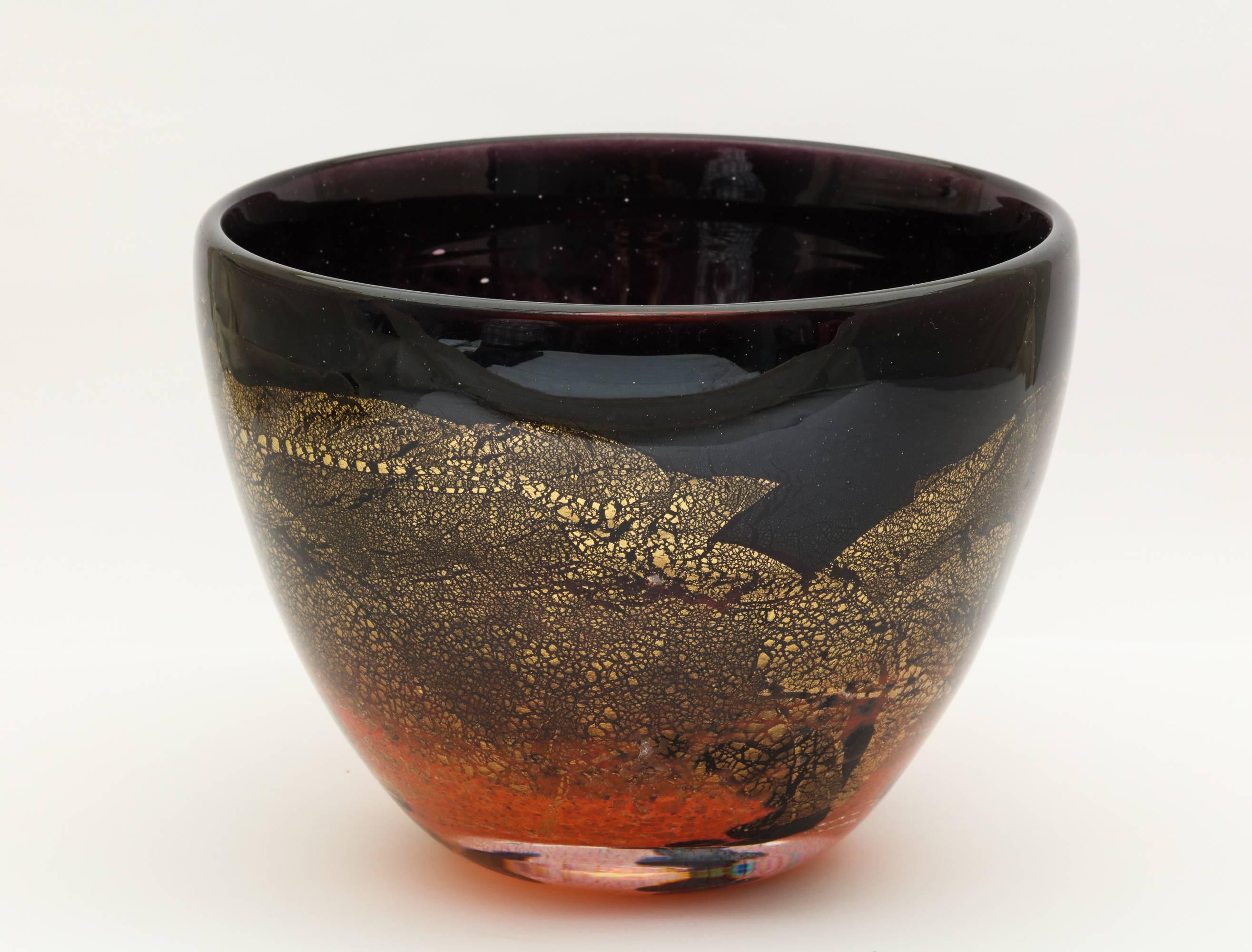 French Volcanic Red and Black Terre Des Arts Handblown Glass Bowl For Sale