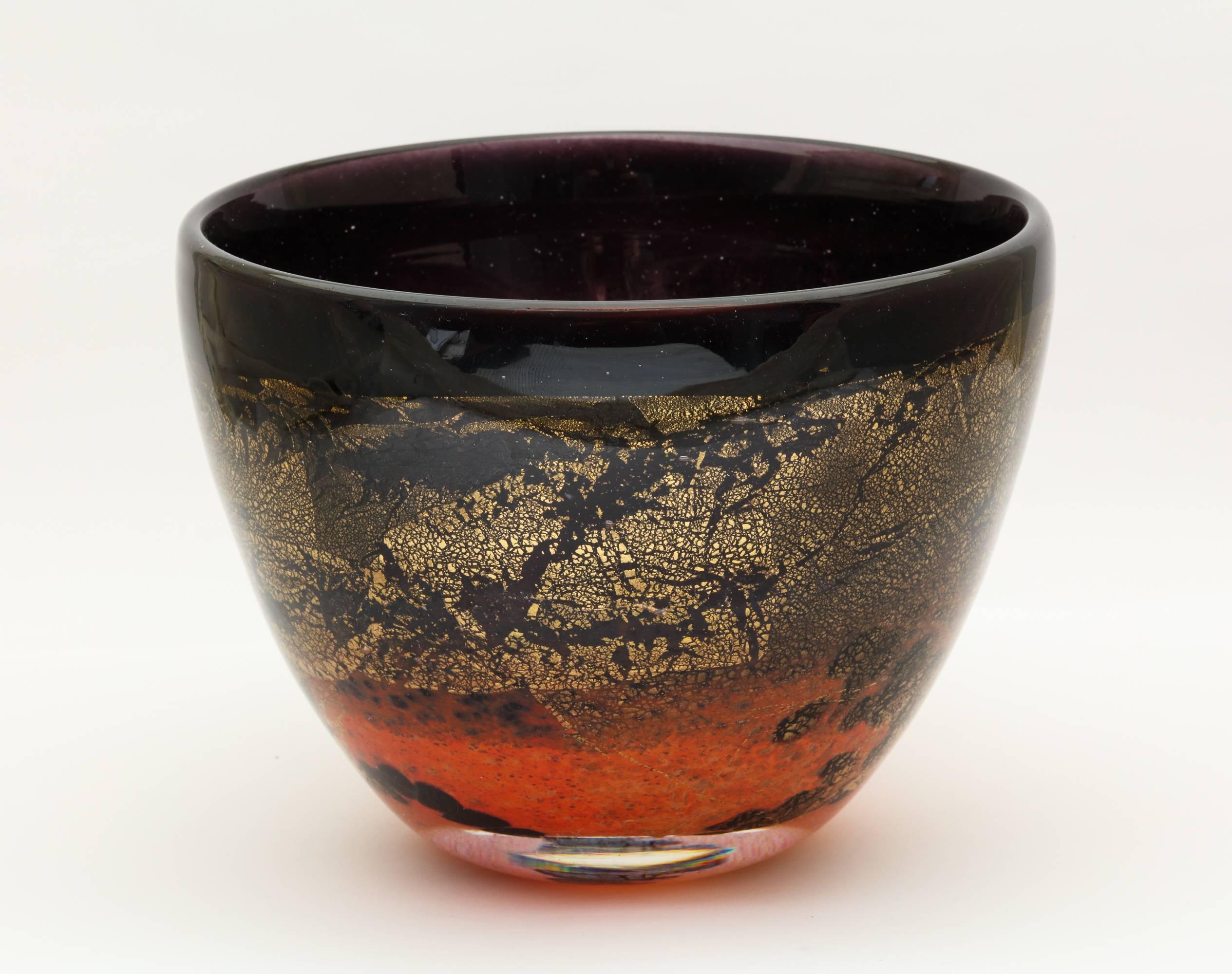 Blown Glass Volcanic Red and Black Terre Des Arts Handblown Glass Bowl For Sale