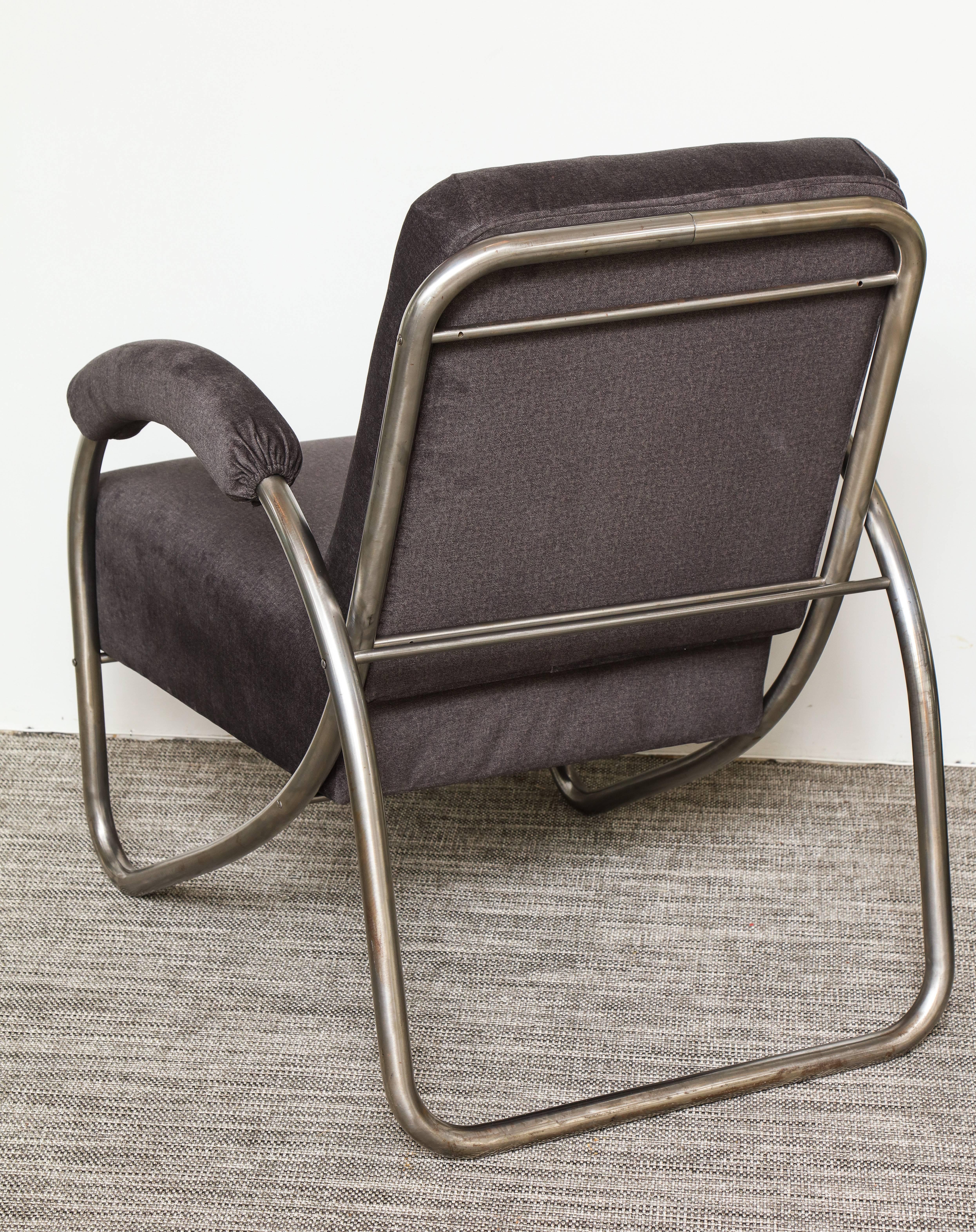 Turned Anton Lorenz Thonet Tubular Steel Lounge Chairs and Ottoman For Sale