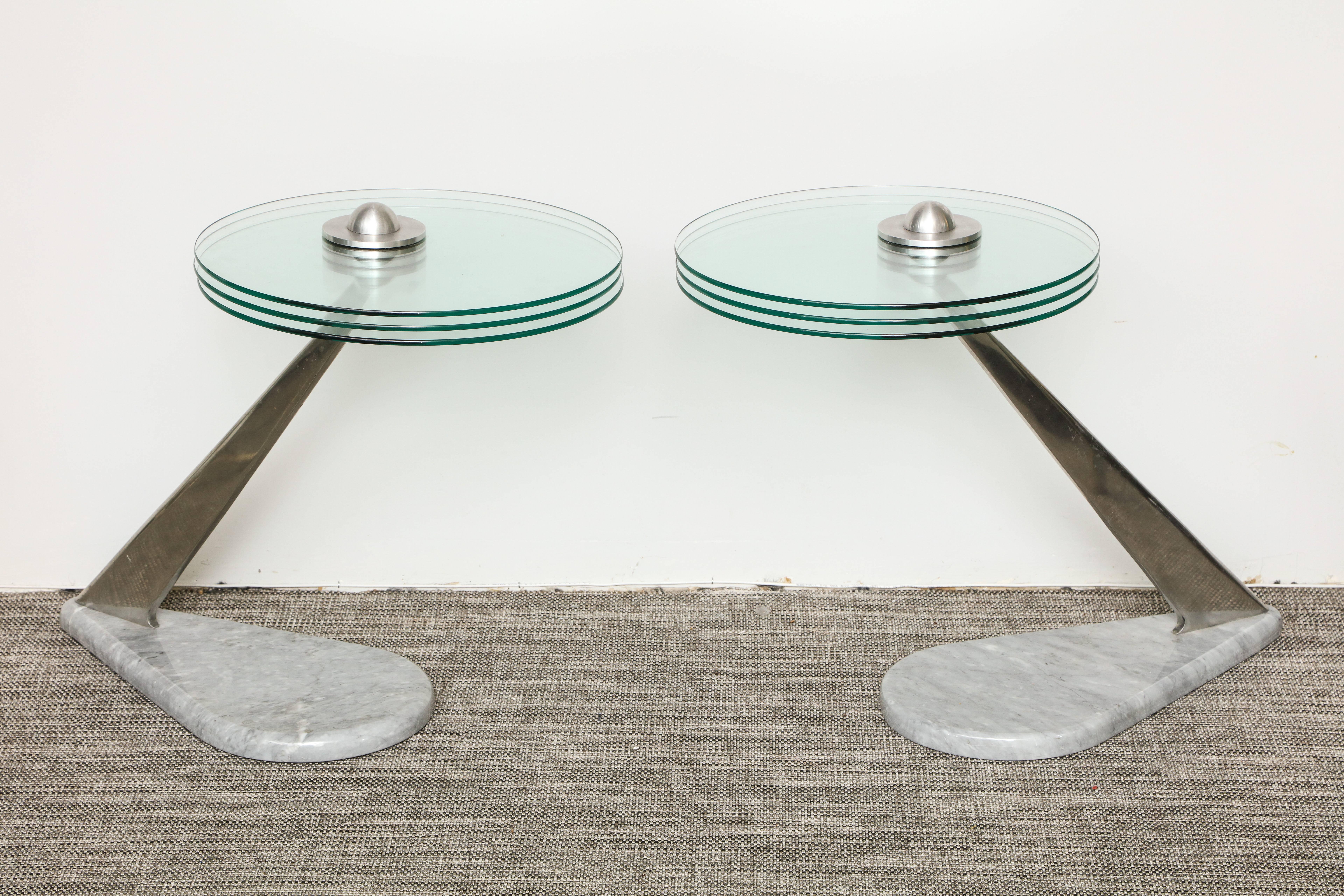 Late 20th Century Pair of Glass Modernist Side Tables