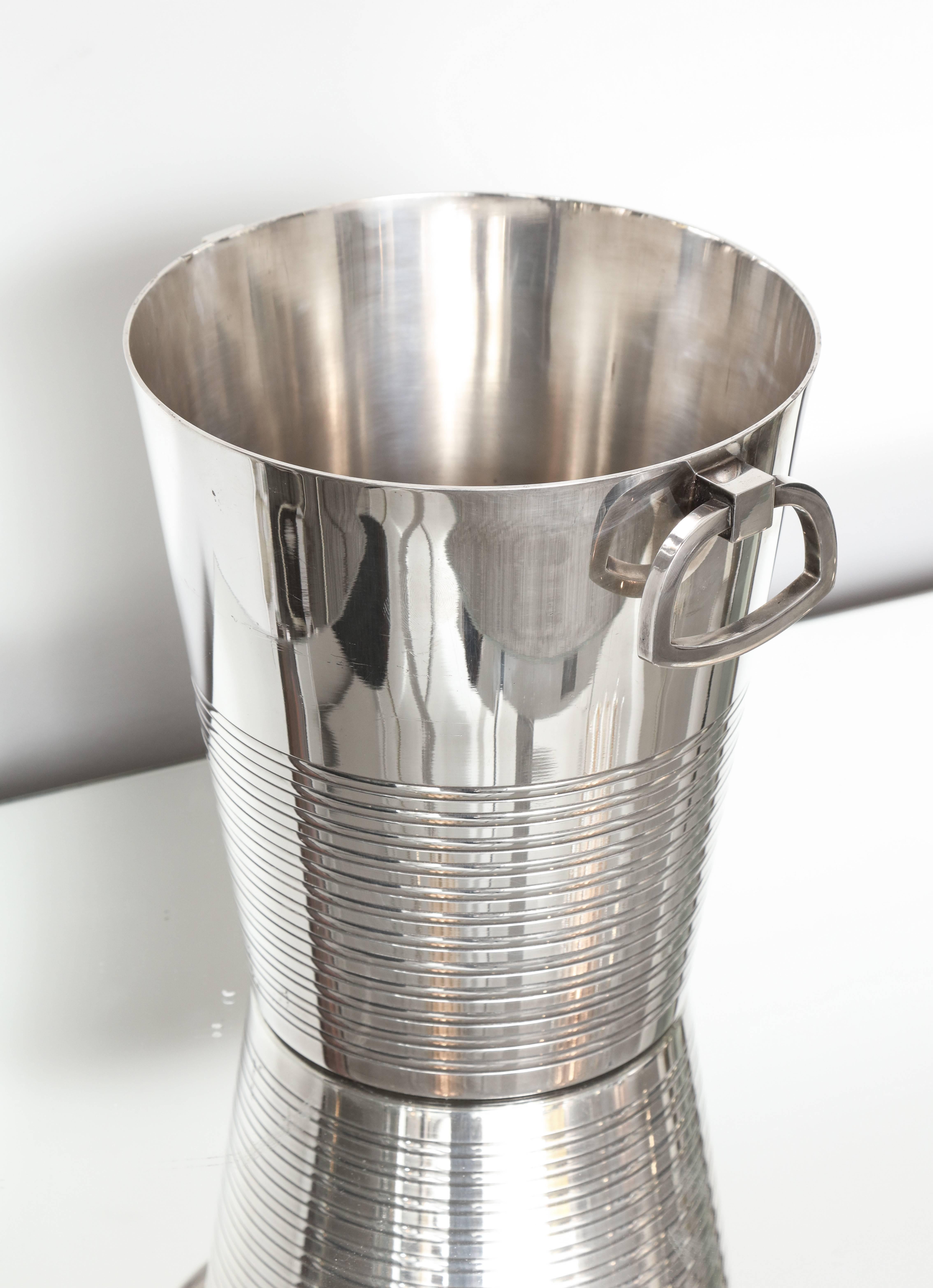 A fine French  Art Deco ice bucket by St Medard with well designed  handles and ribbed body.