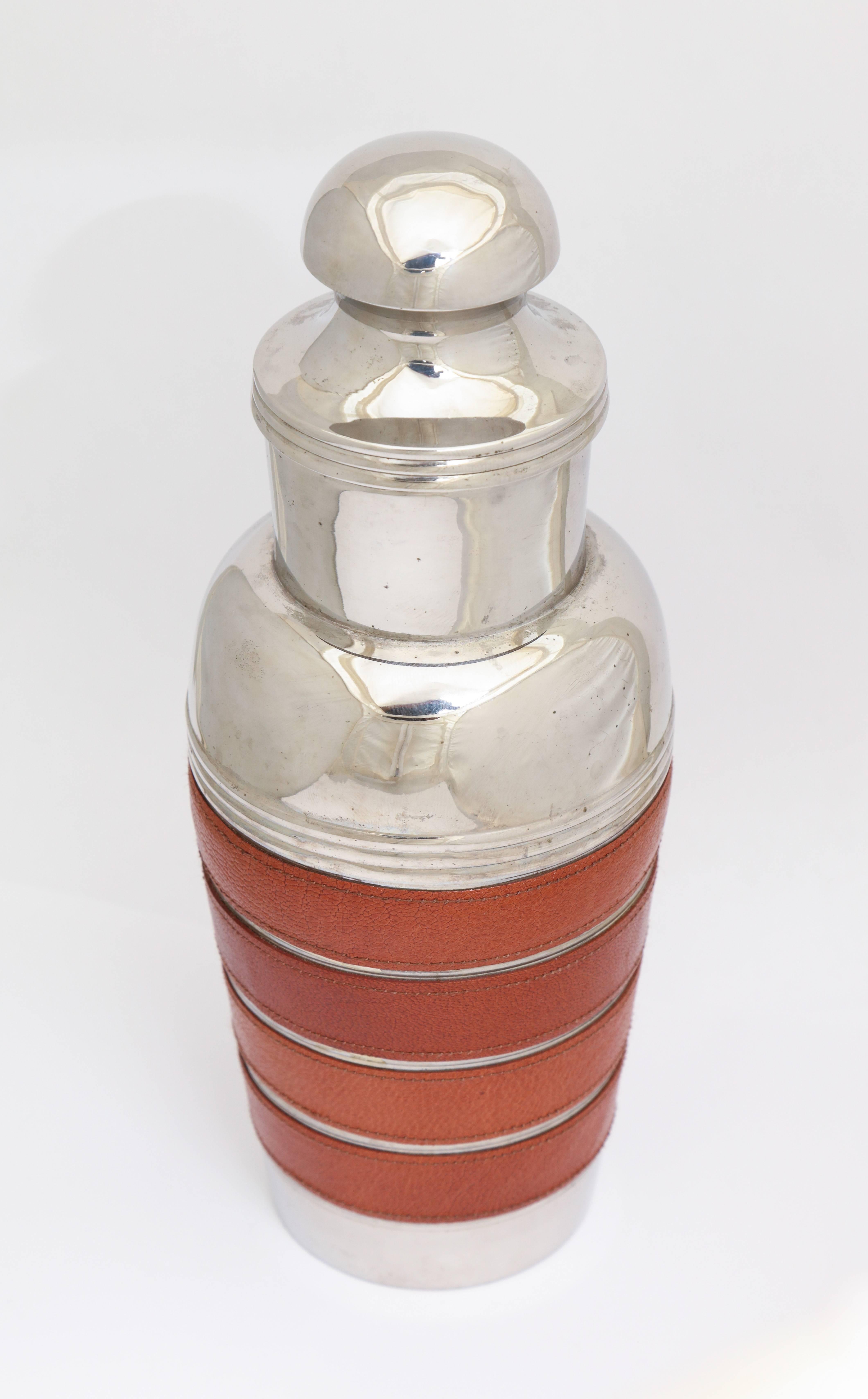 Leather and Chrome-Plated Cocktail Shaker In Good Condition In New York, NY