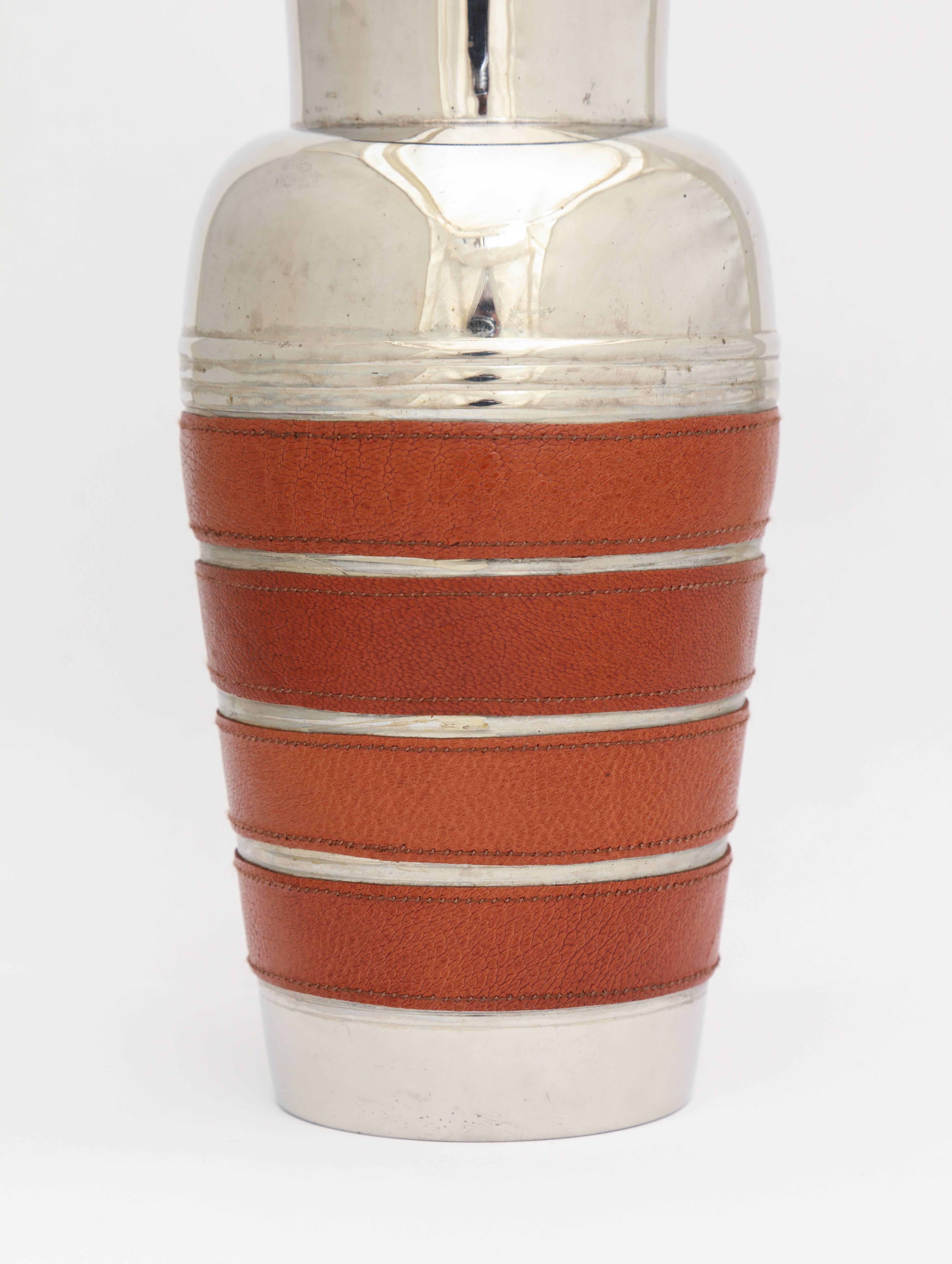 Mid-20th Century Leather and Chrome-Plated Cocktail Shaker