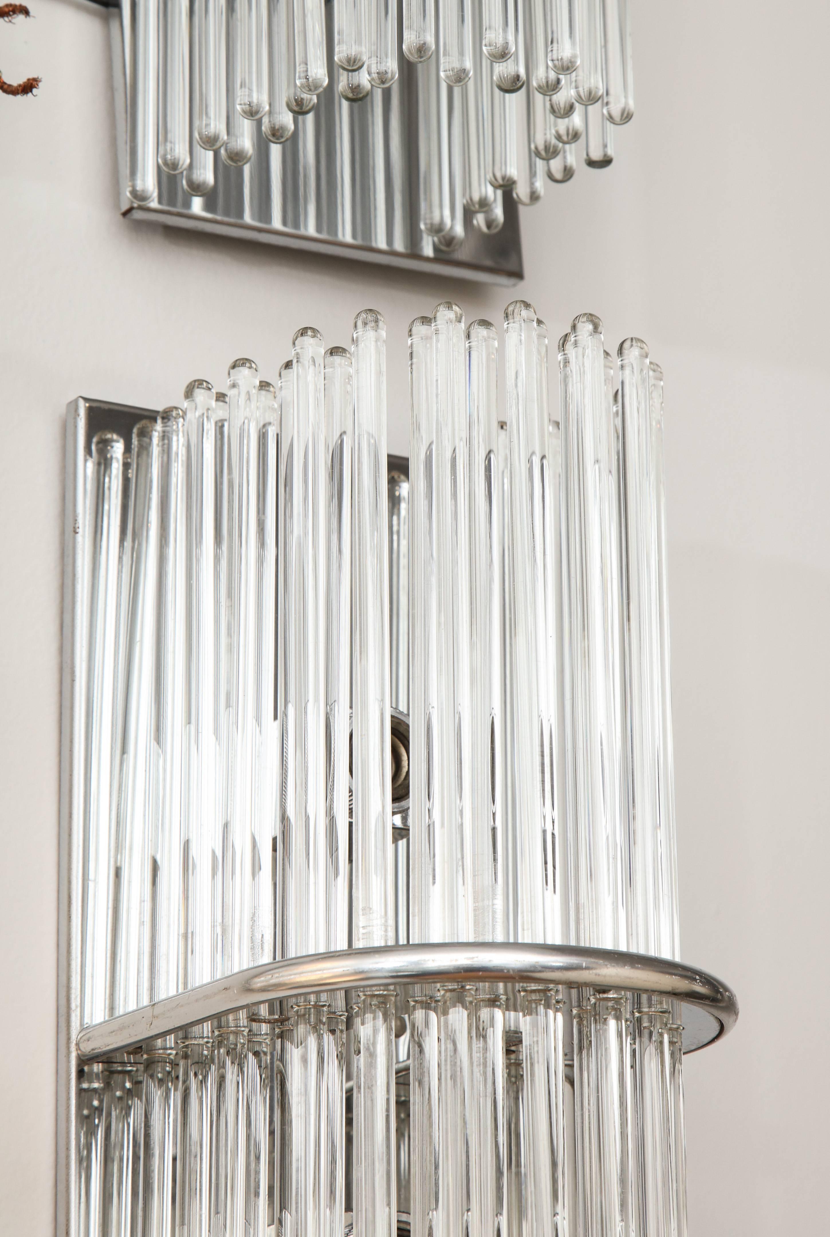 Mid-20th Century Four Scolari Glass Rod Three-Light Sconces