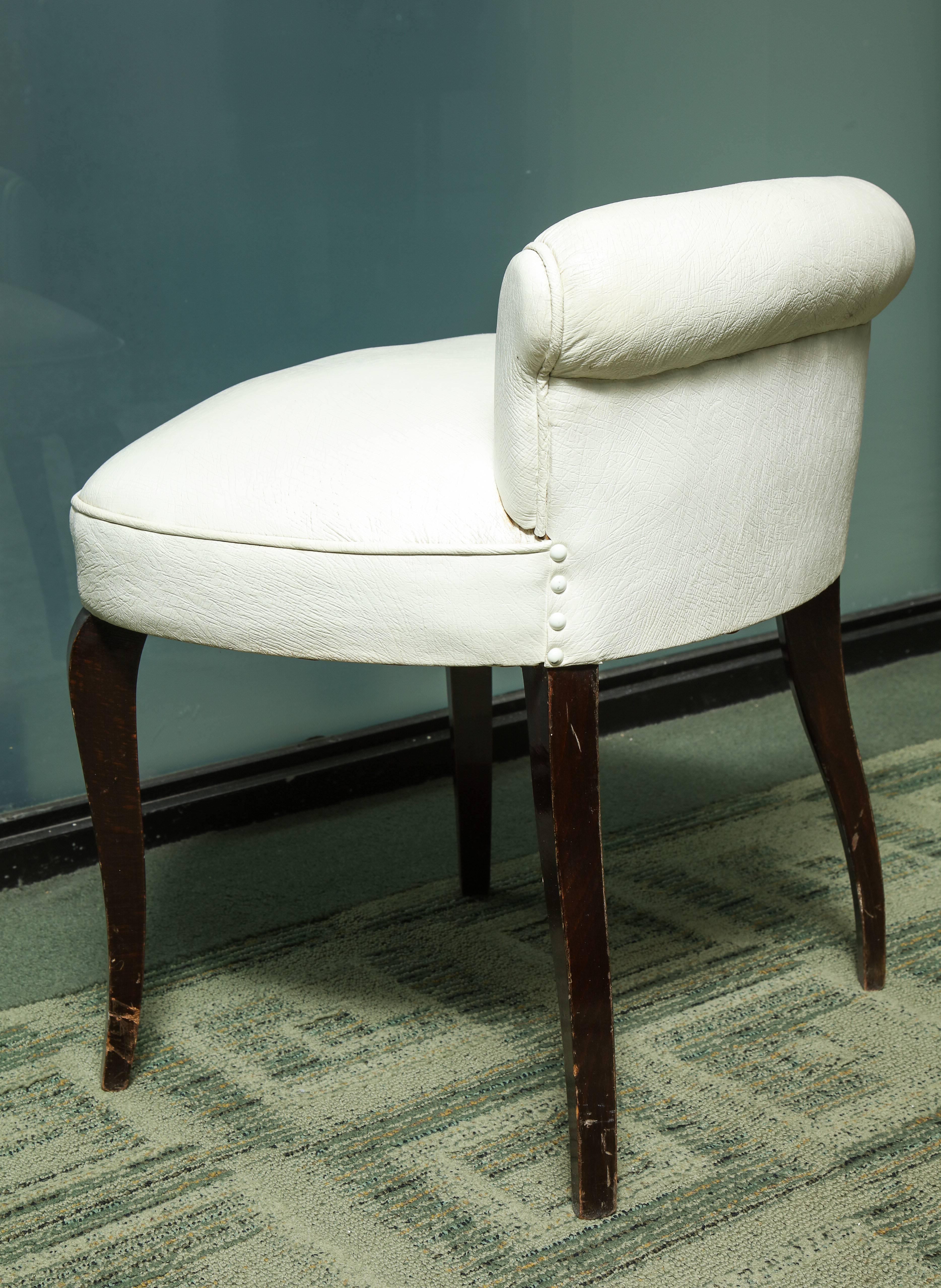 Art Deco White Leather Upholstered Vanity Stool 1