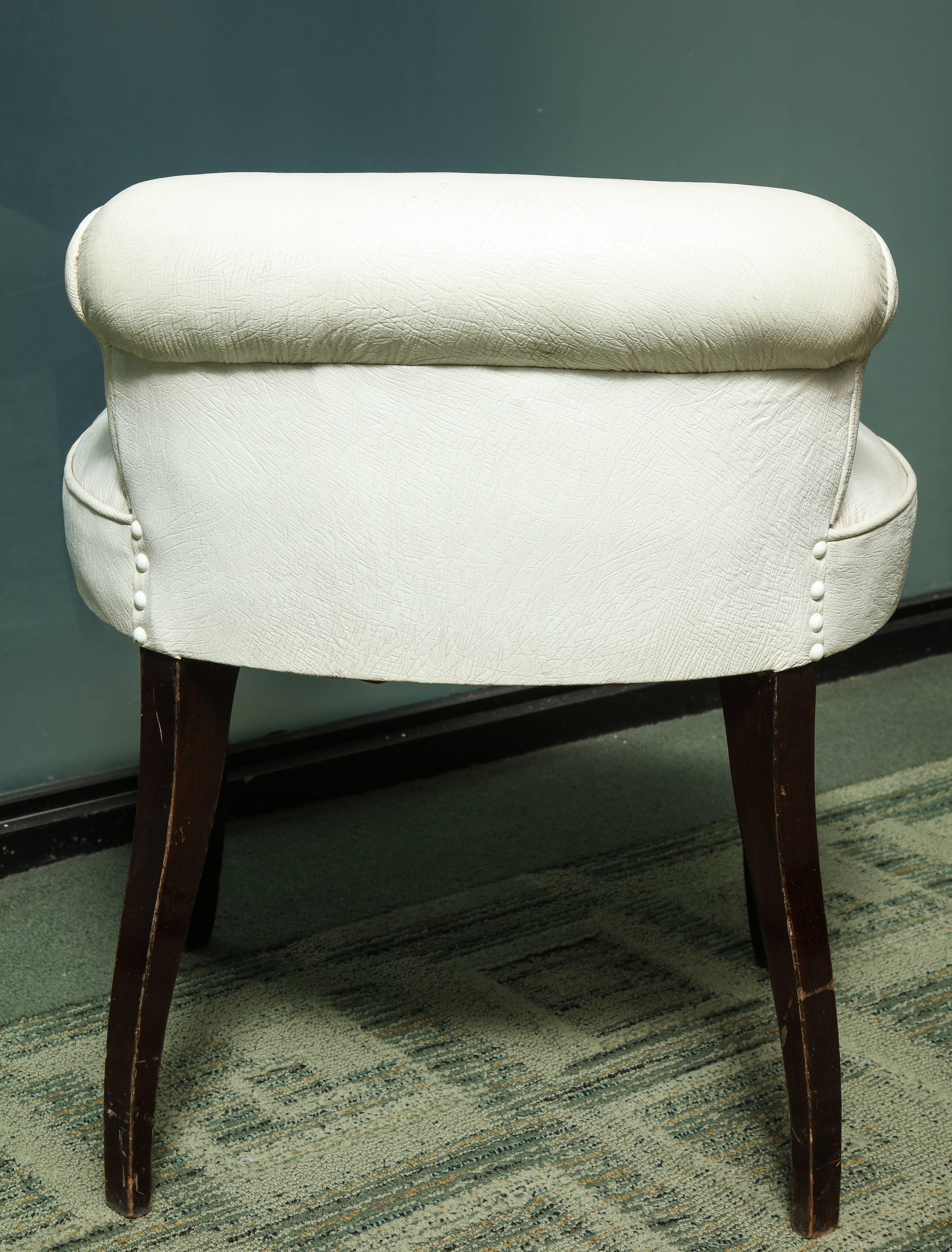 Art Deco White Leather Upholstered Vanity Stool 2