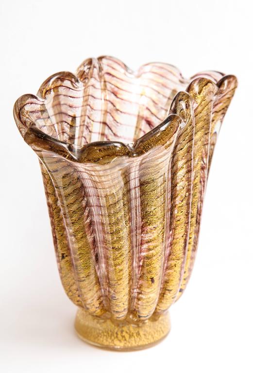 Barovier Fluted Flared Blown Gold Flecked Glass Vase at 1stDibs